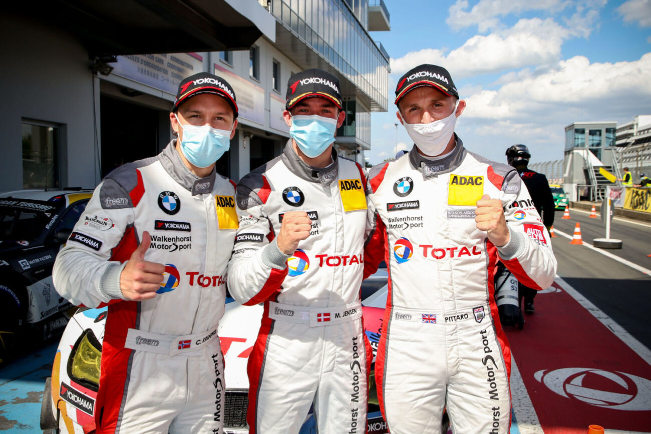 Nürburgring (GER), 1st August 2020. BMW M Motorsport, 2nd Place drivers Christian Krognes, Mikkel Jensen, David Pittard, BMW M6 GT3 No 34, Walkenhorst Motorsport.