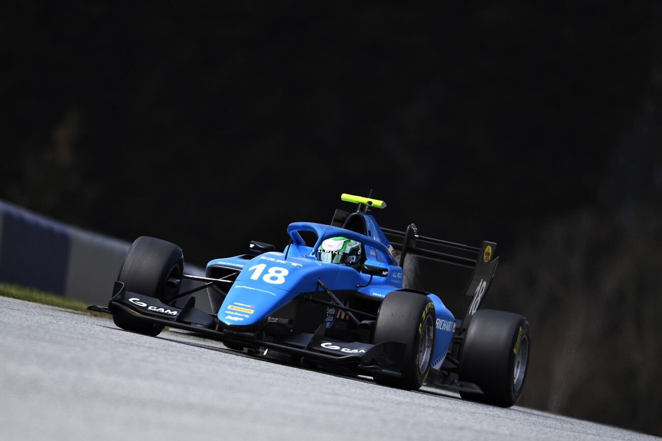SPIELBERG, AUSTRIA - APRIL 04: Caio Collet of Brazil and MP Motorsport (18) drives during Day Two of Formula 3 Testing at Red Bull Ring on April 04, 2021 in Spielberg, Austria. (Photo by Alexander Scheuber - Formula 1/Formula Motorsport Limited via Getty Images)
