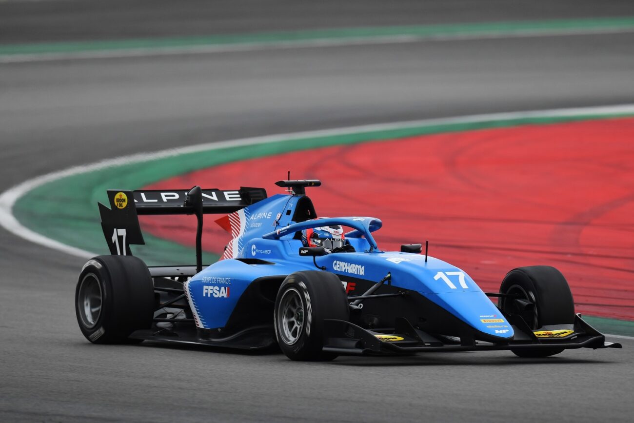 BARCELONA, SPAIN - APRIL 21: Victor Martins of France and MP Motorsport (17) drives at Circuit de Barcelona-Catalunya on April 21, 2021 in Barcelona, Spain. (Photo by David Ramos - Formula 1/Formula Motorsport Limited via Getty Images)