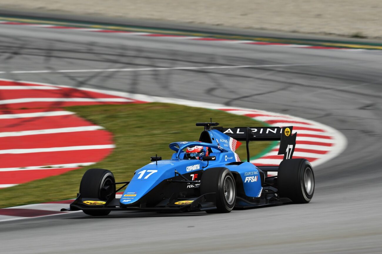 BARCELONA, SPAIN - APRIL 22: Victor Martins of France and MP Motorsport (17) drives during Day Two of Formula 3 Testing at Circuit de Barcelona-Catalunya on April 22, 2021 in Barcelona, Spain. (Photo by David Ramos - Formula 1/Formula Motorsport Limited via Getty Images)