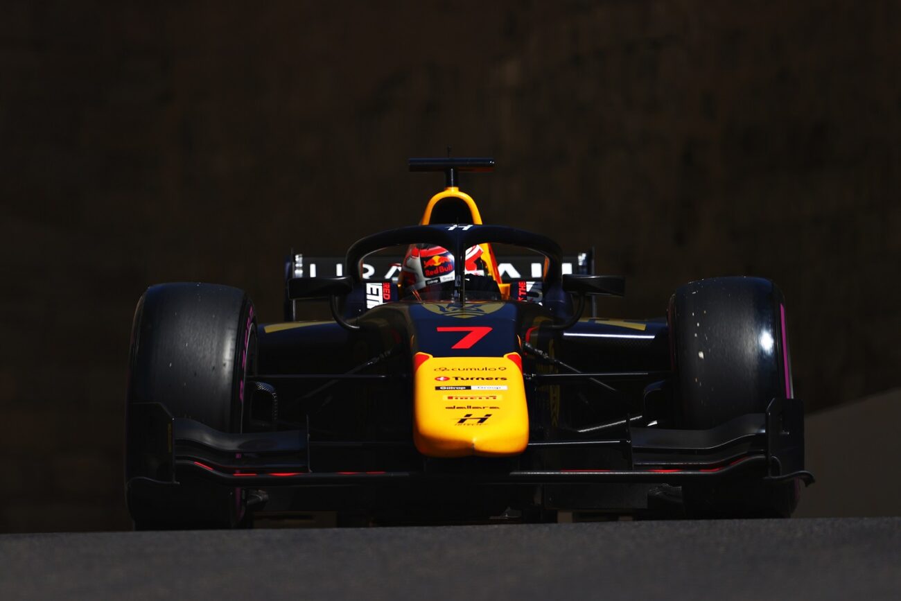 BAKU, AZERBAIJAN - JUNE 04: Liam Lawson of New Zealand and Hitech Grand Prix (7) drives on track during qualifying ahead of Round 3:Baku of the Formula 2 Championship at Baku City Circuit on June 04, 2021 in Baku, Azerbaijan. (Photo by Francois Nel/Getty Images)