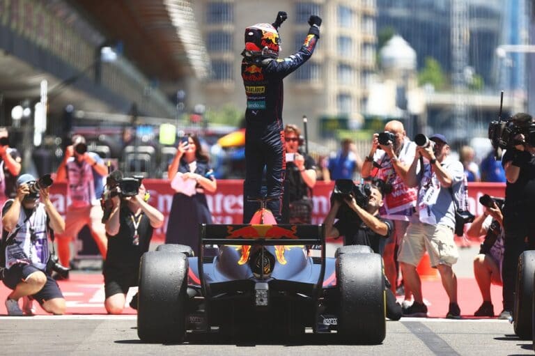 BAKU, AZERBAIJAN - JUNE 12: Race winner Dennis Hauger of Norway and Prema Racing (1) celebrates in parc ferme during the Round 6:Baku feature race of the Formula 2 Championship at Baku City Circuit on June 12, 2022 in Baku, Azerbaijan. (Photo by Dan Istitene - Formula 1/Formula Motorsport Limited via Getty Images)