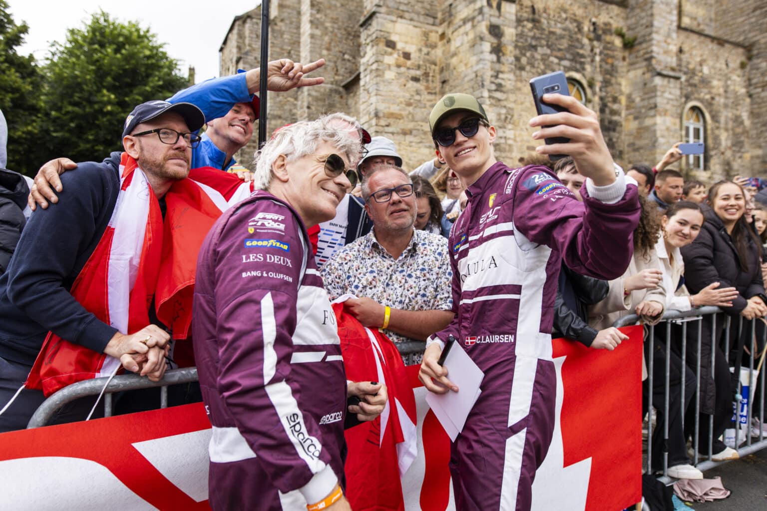 LAURSEN Conrad (dnk), Spirit of Race, Ferrari 296 LMGT3 #155, LM GT3, LAURSEN Johnny (dnk), Spirit of Race, Ferrari 296 LMGT3 #155, LM GT3, portrait during the Grande Parade des Pilotes of the 2024 24 Hours of Le Mans, 4th round of the 2024 FIA World Endurance Championship, on the Circuit des 24 Heures du Mans, on June 14, 2024 in Le Mans, France - Photo Julien Delfosse / DPPI