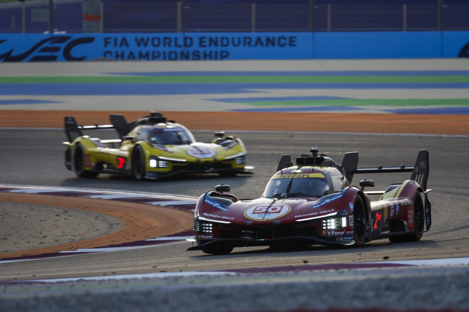 50 FUOCO Antonio (ita), MOLINA Miguel (spa), NIELSEN Nicklas (dnk), Ferrari AF Corse, Ferrari 499P #50, Hypercar, action during the Qatar 1812 KM, 1st round of the 2025 FIA World Endurance Championship, from February 25 to 28, 2025 on the Losail International Circuit in Lusail, Qatar - Photo Julien Delfosse / DPPI