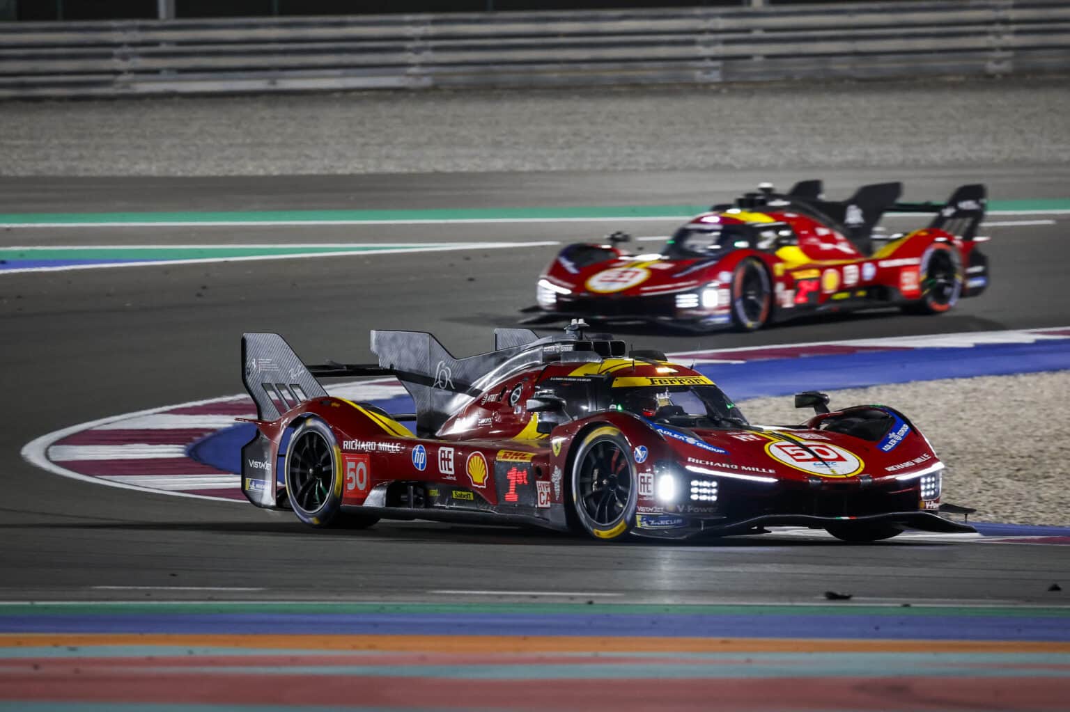 50 FUOCO Antonio (ita), MOLINA Miguel (spa), NIELSEN Nicklas (dnk), Ferrari AF Corse, Ferrari 499P #50, Hypercar, action during the Qatar 1812 KM, 1st round of the 2025 FIA World Endurance Championship, from February 25 to 28, 2025 on the Losail International Circuit in Lusail, Qatar - Photo Julien Delfosse / DPPI