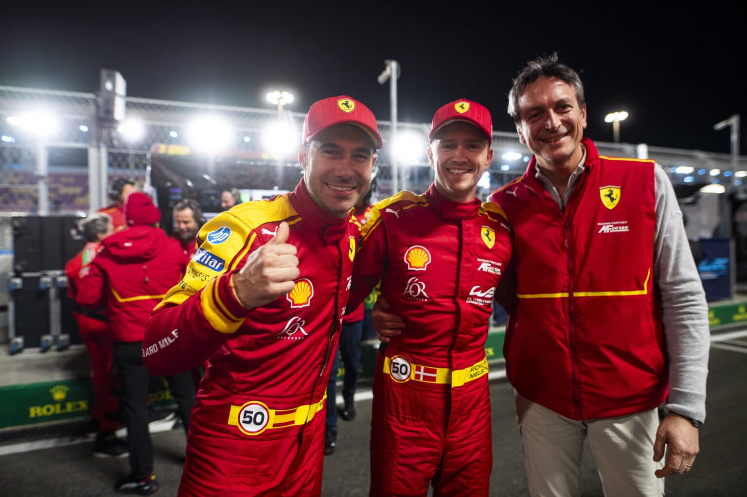 MOLINA Miguel (spa), Ferrari AF Corse, Ferrari 499P #50, Hypercar, portrait, NIELSEN Nicklas (dnk), Ferrari AF Corse, Ferrari 499P #50, Hypercar, portrait during the Qatar 1812 KM, 1st round of the 2025 FIA World Endurance Championship, from February 25 to 28, 2025 on the Losail International Circuit in Lusail, Qatar - Photo Fabrizio Boldoni / DPPI