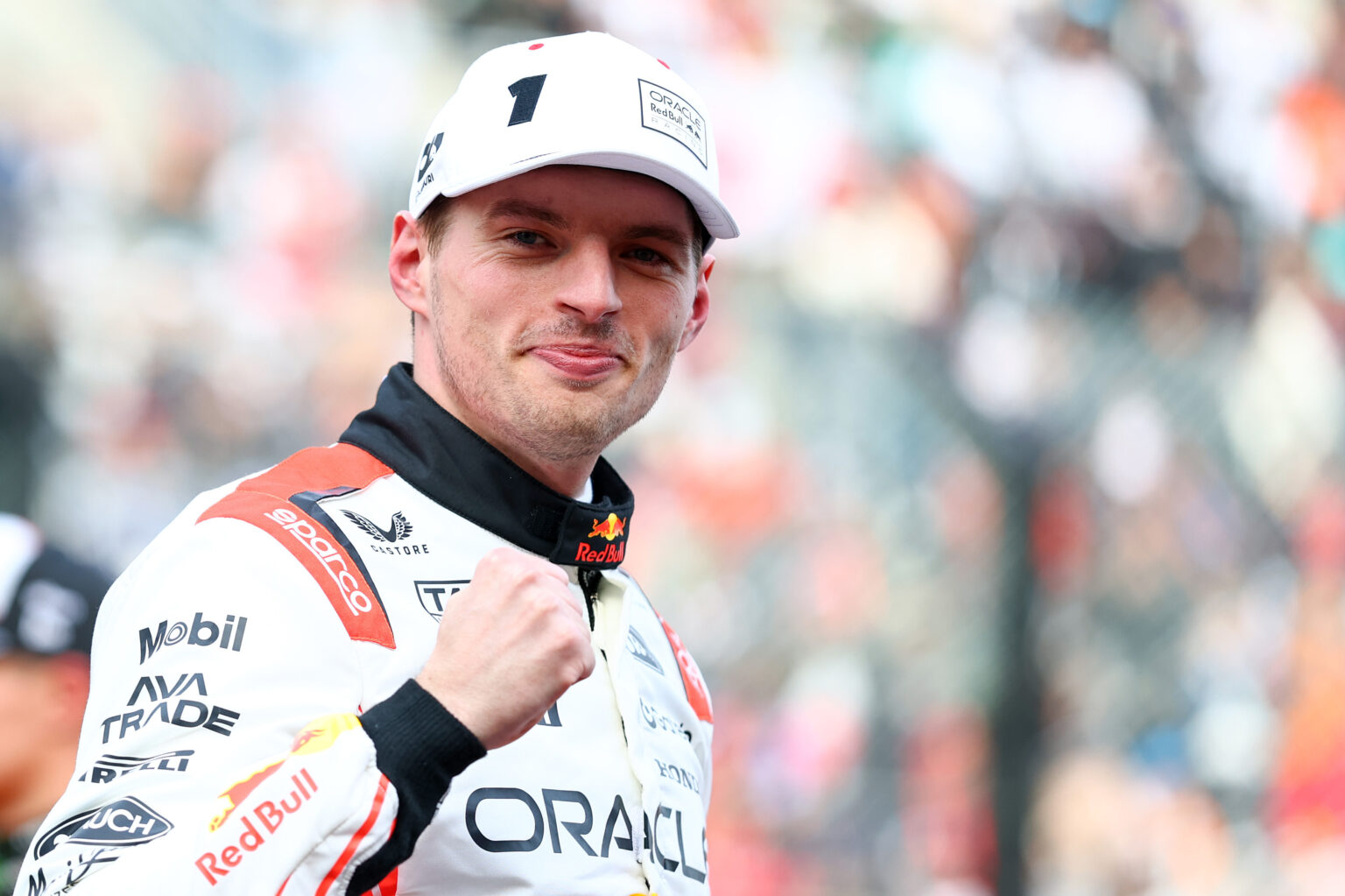 SUZUKA, JAPAN - APRIL 05: Pole position qualifier Max Verstappen of the Netherlands and Oracle Red Bull Racing celebrates in parc ferme during qualifying ahead of the F1 Grand Prix of Japan at Suzuka Circuit on April 05, 2025 in Suzuka, Japan. (Photo by Mark Thompson/Getty Images) // Getty Images / Red Bull Content Pool // SI202504050181 // Usage for editorial use only //