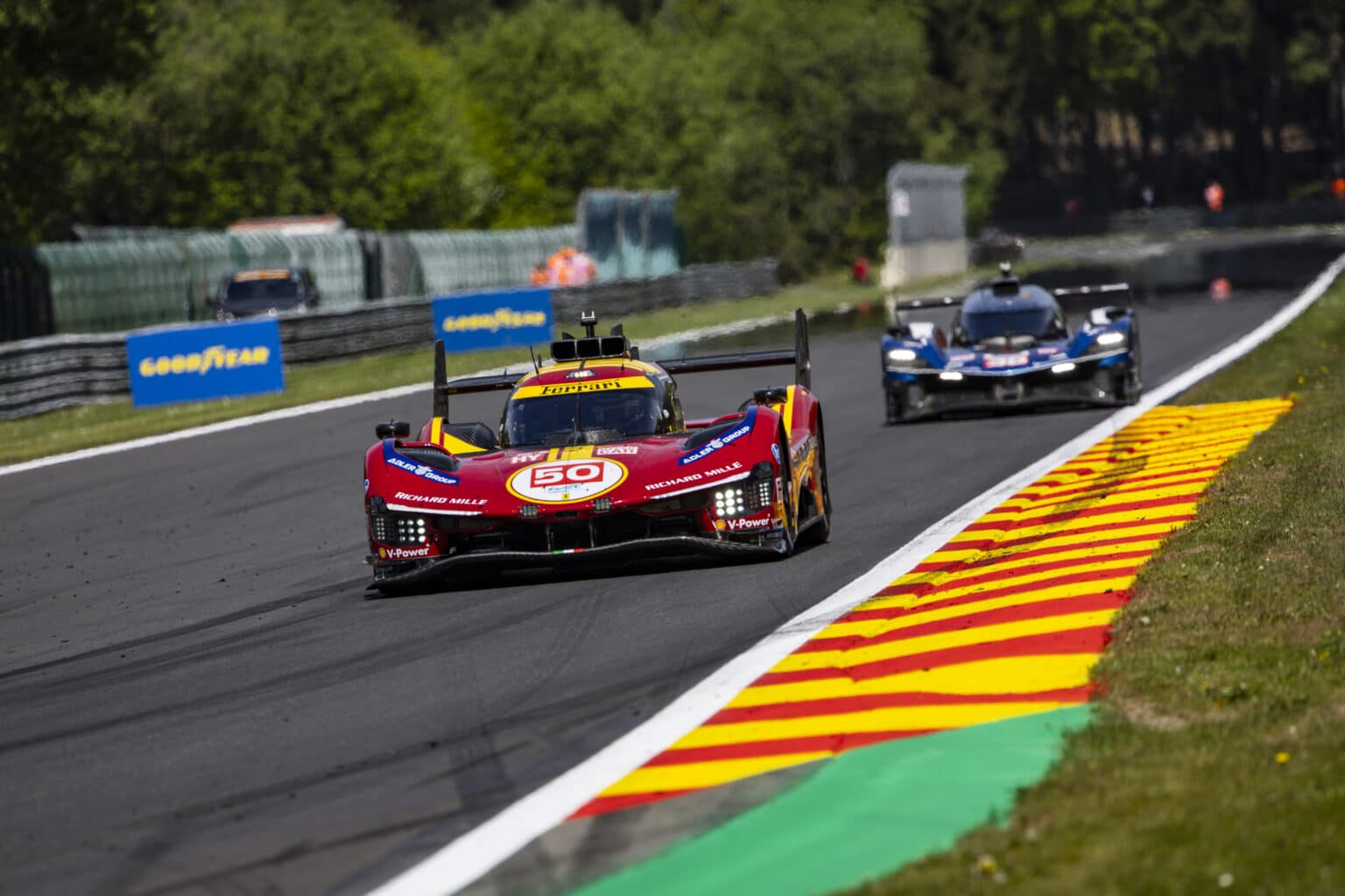 50 FUOCO Antonio (ita), MOLINA Miguel (spa), NIELSEN Nicklas (dnk), Ferrari AF Corse, Ferrari 499P #50, Hypercar, action during the TotalEnergies 6 Hours of Spa-Francorchamps 2025, 3rd round of the 2025 FIA World Endurance Championship, from May 8 to 10, 2025 on the Circuit de Spa-Francorchamps in Stavelot, Belgium - Photo Julien Delfosse / DPPI