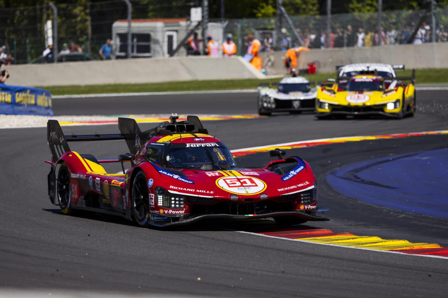 51 CALADO James (gbr), GIOVINAZZI Antonio (ita), PIER GUIDI Alessandro (ita), Ferrari AF Corse, Ferrari 499P #51, Hypercar, action during the TotalEnergies 6 Hours of Spa-Francorchamps 2025, 3rd round of the 2025 FIA World Endurance Championship, from May 8 to 10, 2025 on the Circuit de Spa-Francorchamps in Stavelot, Belgium - Photo Julien Delfosse / DPPI