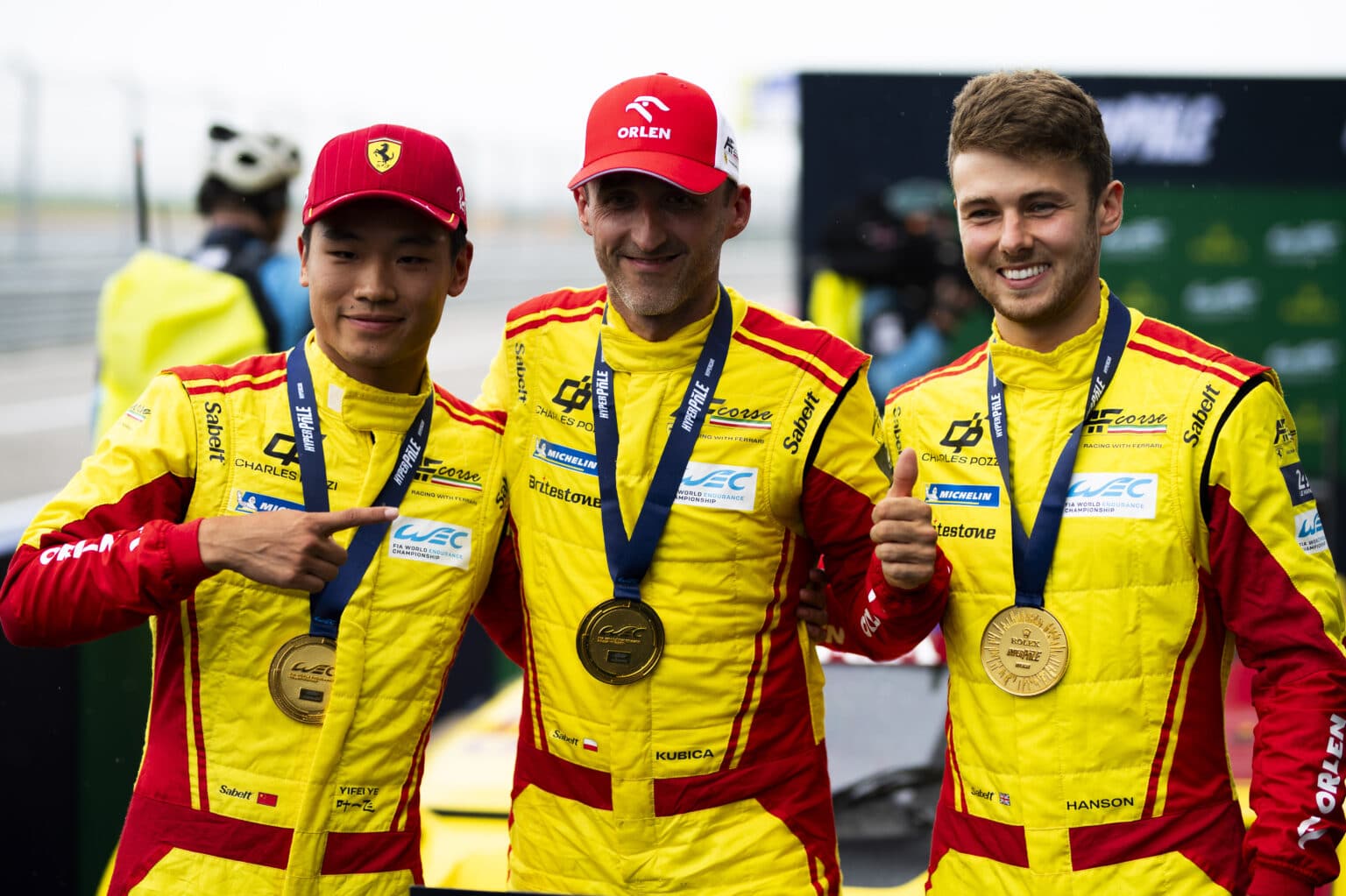 HANSON Phil (gbr), AF Corse, Ferrari 499P #83, Hypercar, portrait, KUBICA Robert (pol), AF Corse, Ferrari 499P #83, Hypercar, portrait, YE Yifei (chn), AF Corse, Ferrari 499P #83, Hypercar, portrait during the Lone Star Le Mans 2025, 6th round of the 2025 FIA World Endurance Championship, from September 5 to 7, 2025 on the Circuit of The Americas in Austin, Texas, United States of America - Photo Fabrizio Boldoni / DPPI