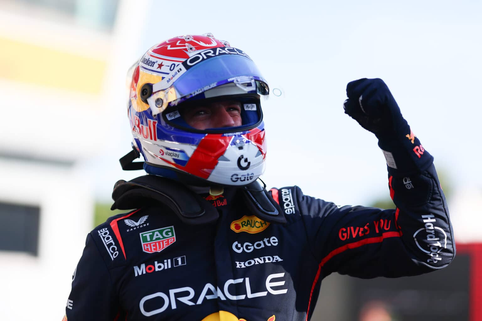 MONZA, ITALY - SEPTEMBER 06: Pole position qualifier Max Verstappen of the Netherlands and Oracle Red Bull Racing celebrates in parc ferme during qualifying ahead of the F1 Grand Prix of Italy at Autodromo Nazionale Monza on September 06, 2025 in Monza, Italy. (Photo by Mark Thompson/Getty Images) // Getty Images / Red Bull Content Pool // SI202509060467 // Usage for editorial use only //