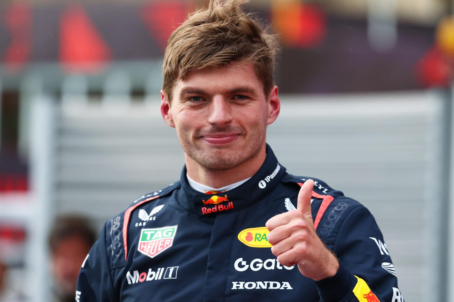 BAKU, AZERBAIJAN - SEPTEMBER 20: Pole position qualifier Max Verstappen of the Netherlands and Oracle Red Bull Racing celebrates in parc ferme during qualifying ahead of the F1 Grand Prix of Azerbaijan at Baku City Circuit on September 20, 2025 in Baku, Azerbaijan. (Photo by Sam Bloxham/LAT Images) // Getty Images / Red Bull Content Pool // SI202509200315 // Usage for editorial use only //